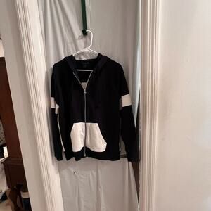 J crew blue white color block full zip hooded terry jacket size lg